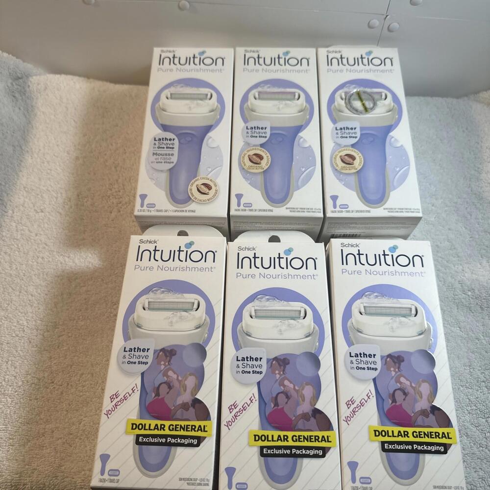 6 NEW SCHICK INTUITION PURE NOURISHMENT 4-BLADE RAZOR WITH 1 REFILL